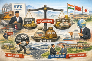 नेपालको बजेट संकट: आम्दानी १३ खर्ब, खर्च १९ खर्ब — ऋणमै देशको भरोसा।